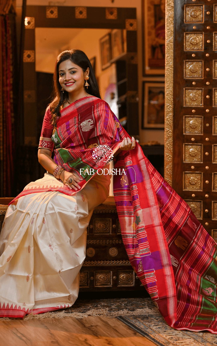 DIVYAHAMSA BERHAMPURI DOUBLE AANCHAL PURE SILK PATTA SAREE