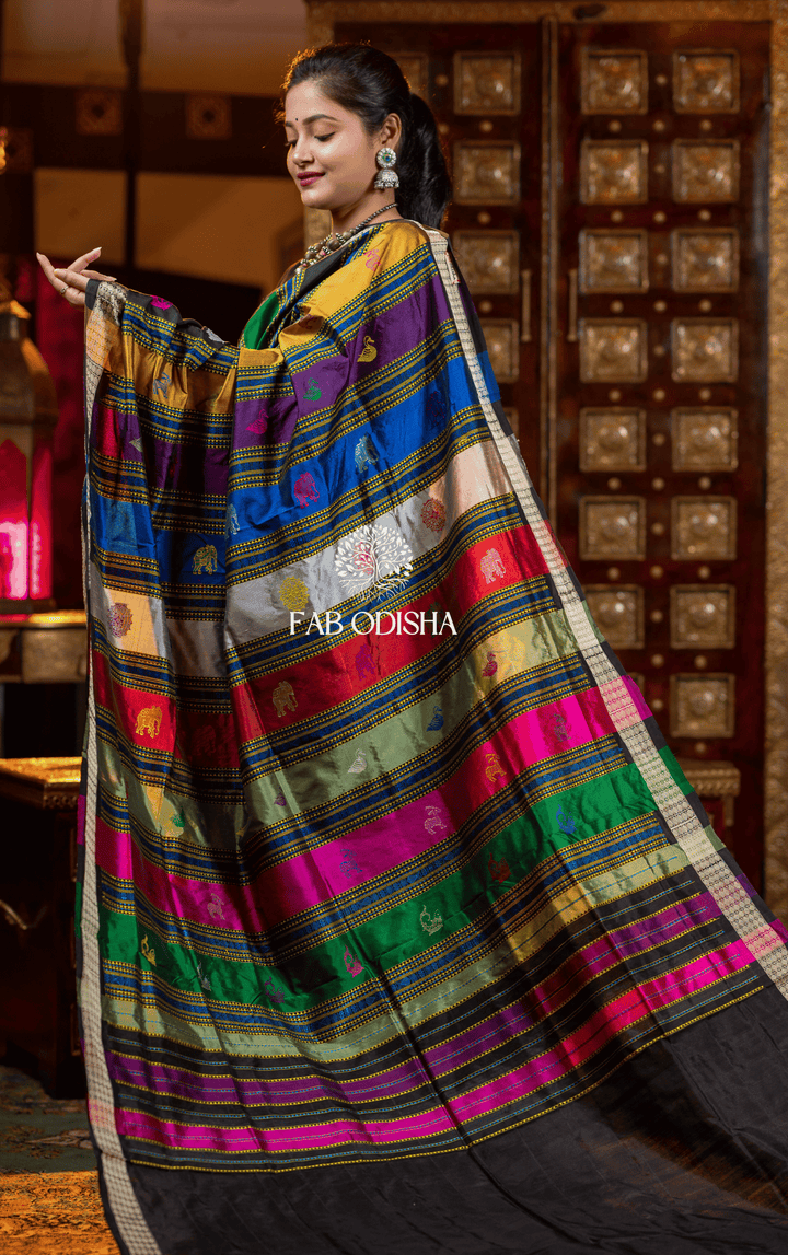 LAVANYA ARTISANAL THREADS BERHAMPURI DOUBLE AANCHAL PURE SILK PATTA SAREE