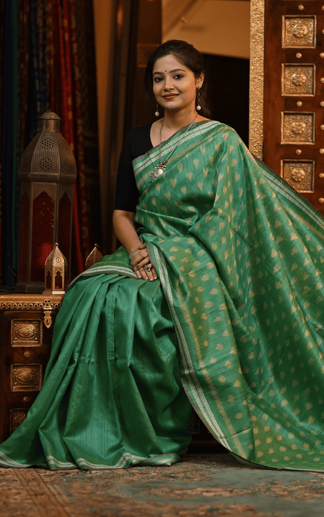 RUHANI URBAN DRAPES DESIGNER FINE TUSSAR HANDLOOM SILK SAREE