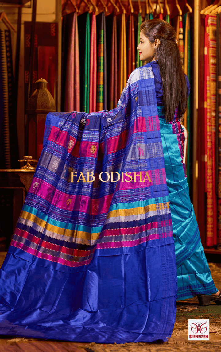 NEEL BAGH BERHAMPURI DOUBLE AANCHAL PURE SILK PATTA SAREE