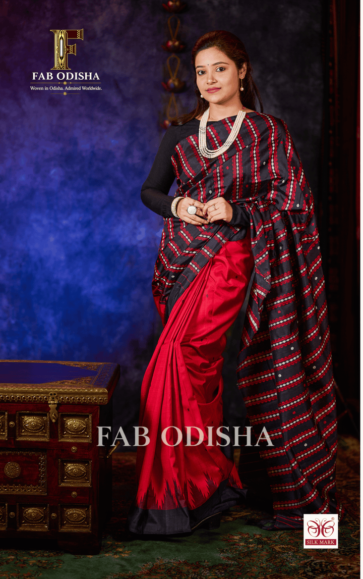 RUBY ROYALE BERHAMPURI HANDLOOM DOUBLE AANCHAL PURE SILK PATTA SAREE