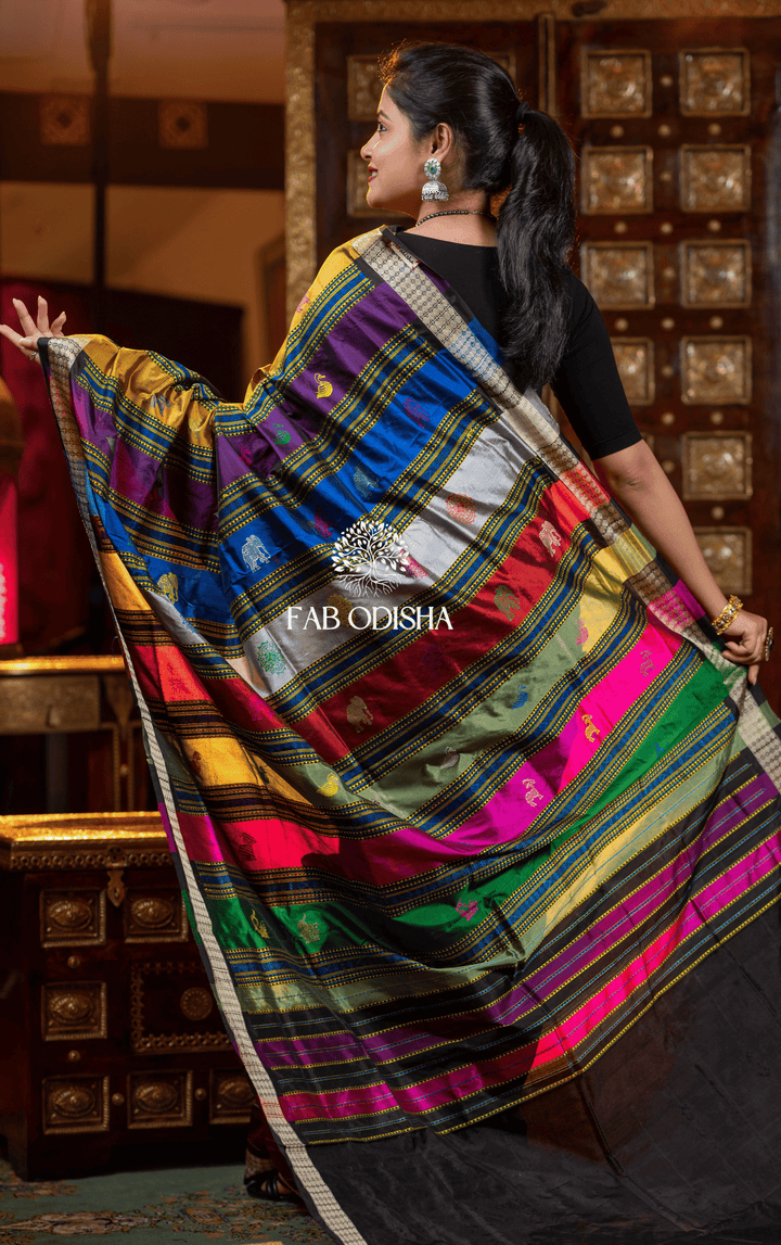 LAVANYA ARTISANAL THREADS BERHAMPURI DOUBLE AANCHAL PURE SILK PATTA SAREE