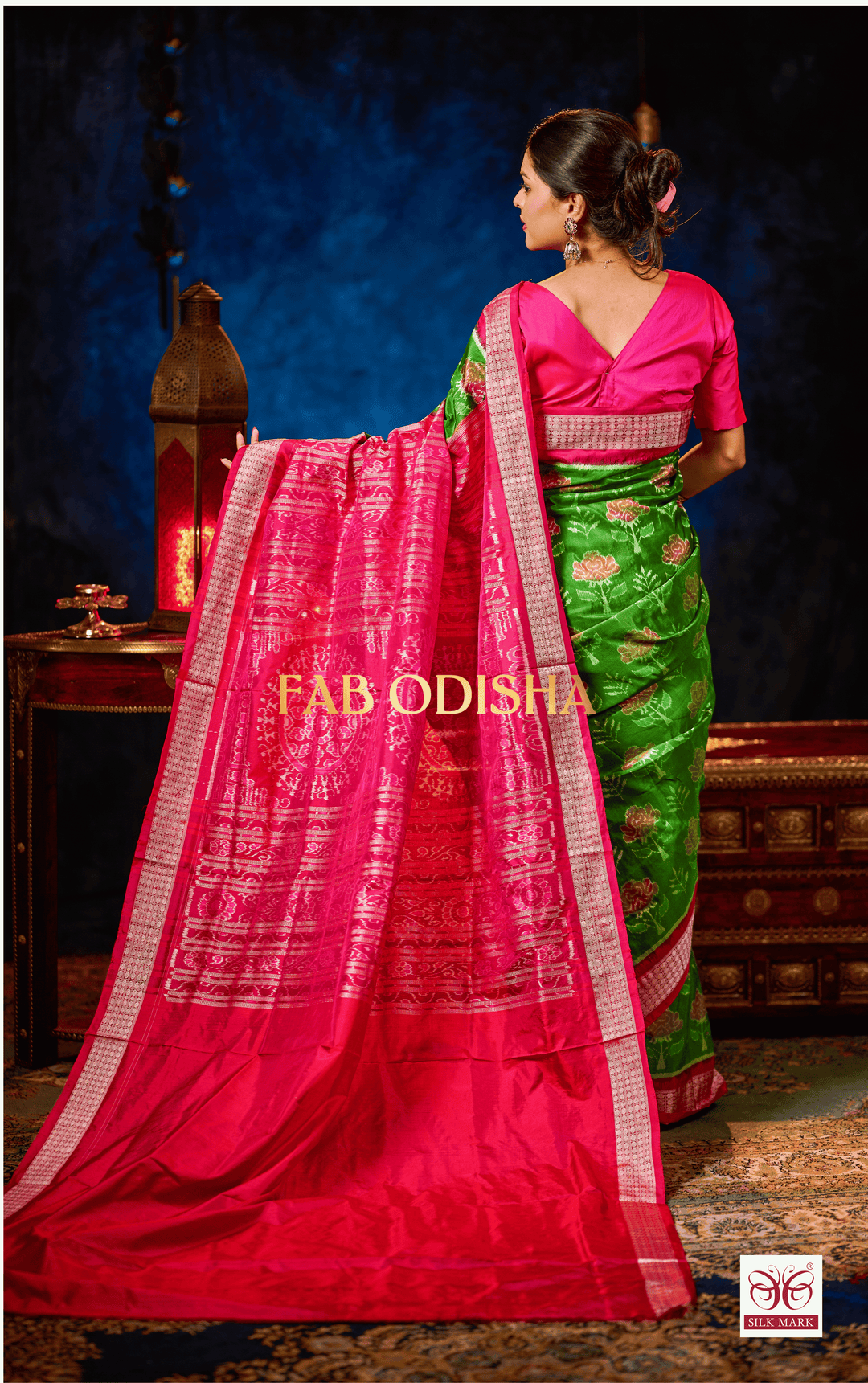 CELESTIAL DIVASTRI PINK EXCLUSIVE SAMBALPURI HANDLOOM PURE SILK SAREE WITH FULL IKAT BLOUSE PIECE