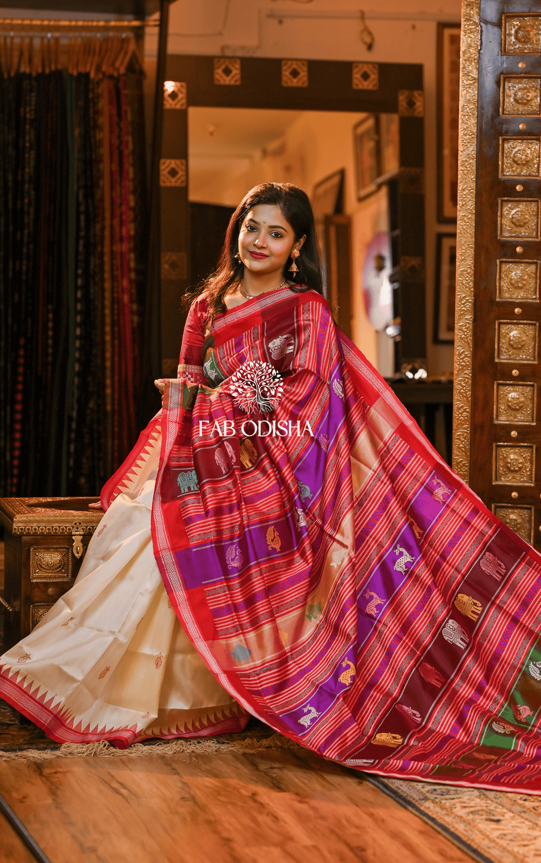 DIVYAHAMSA BERHAMPURI DOUBLE AANCHAL PURE SILK PATTA SAREE