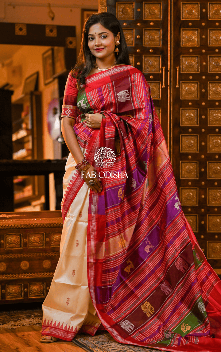 DIVYAHAMSA BERHAMPURI DOUBLE AANCHAL PURE SILK PATTA SAREE