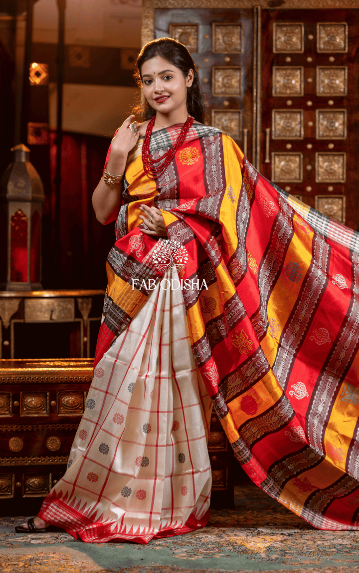 MADHUBALA SYMPHONY BERHAMPURI DOUBLE AANCHAL PURE SILK PATTA SAREE