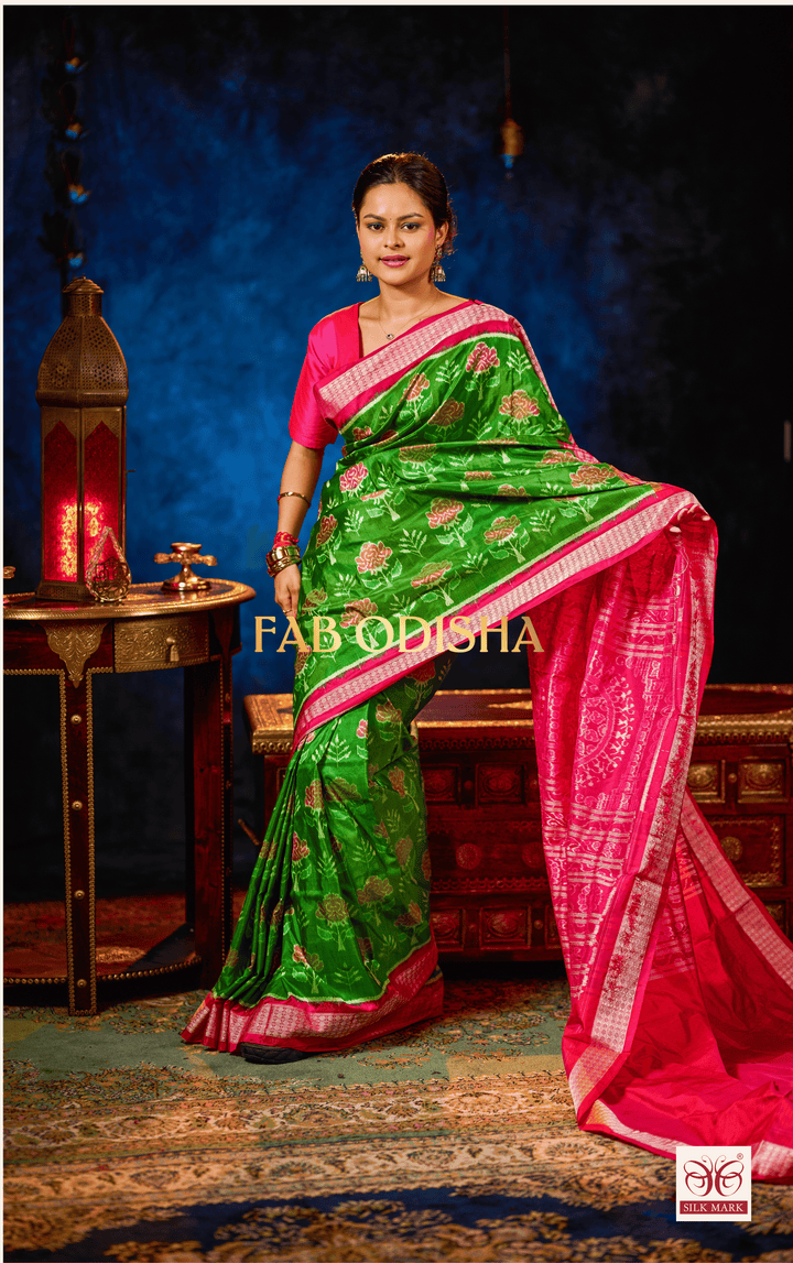 CELESTIAL DIVASTRI PINK EXCLUSIVE SAMBALPURI HANDLOOM PURE SILK SAREE WITH FULL IKAT BLOUSE PIECE