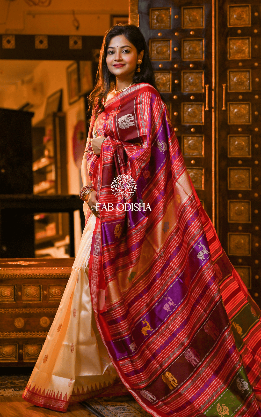 DIVYAHAMSA BERHAMPURI DOUBLE AANCHAL PURE SILK PATTA SAREE