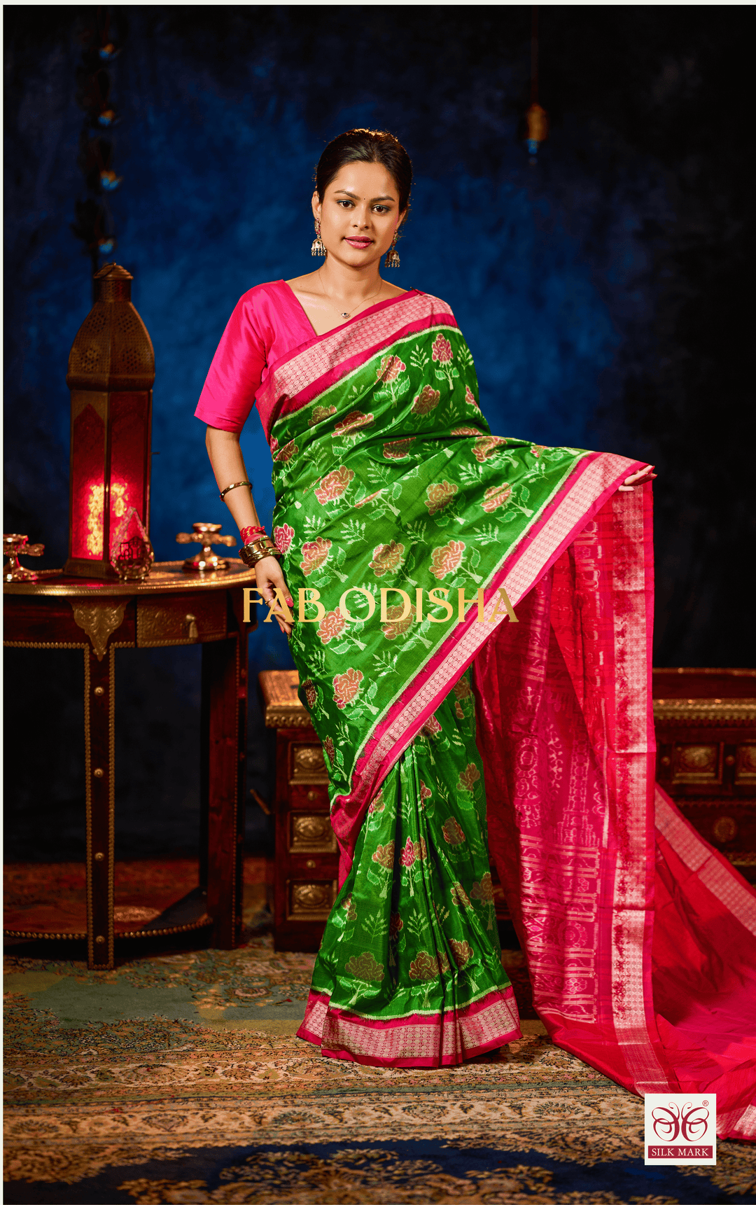 CELESTIAL DIVASTRI PINK EXCLUSIVE SAMBALPURI HANDLOOM PURE SILK SAREE WITH FULL IKAT BLOUSE PIECE