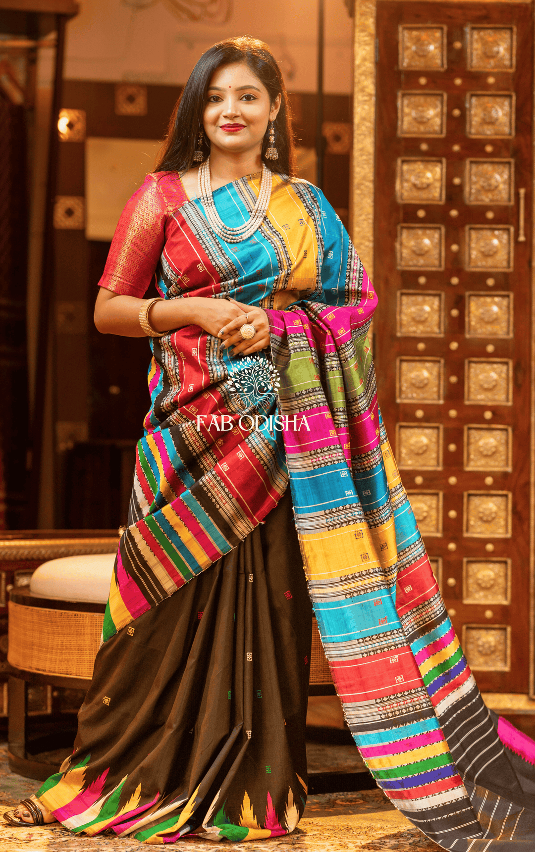 KARIGHAR PRATIBIMB BERHAMPURI DOUBLE AANCHAL PURE SILK PATTA SAREE