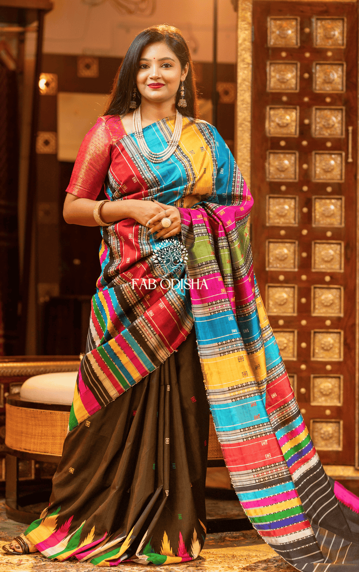 KARIGHAR PRATIBIMB BERHAMPURI DOUBLE AANCHAL PURE SILK PATTA SAREE