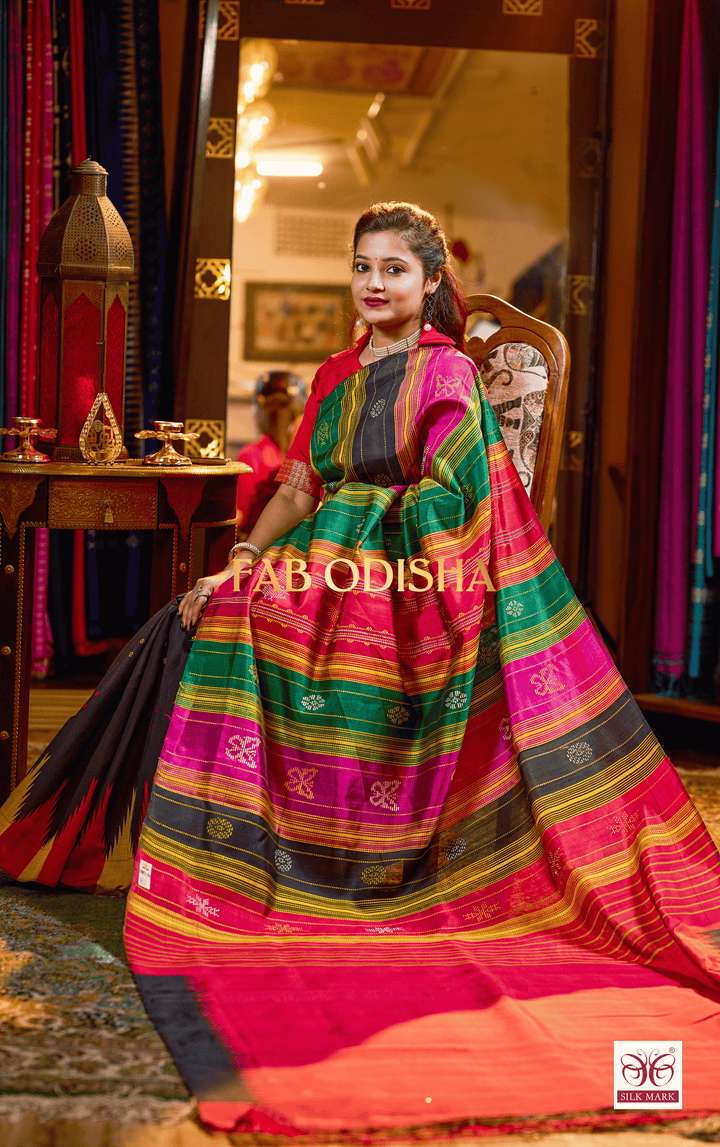 AMYRA SAHIBAN BERHAMPURI DOUBLE AANCHAL PURE HANDLOOM.SILK PATTA SAREE