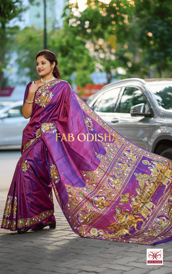 SU-MANGALAM INDIAN WEDDING THEMED PATTACHITRA HANDLOOM SILK SAREE