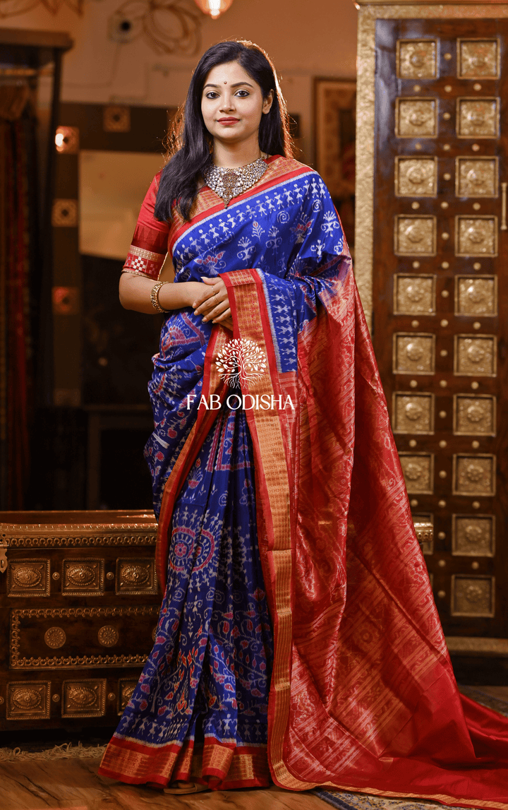 DIVYANSHI AKASHA SAMBALPURI HANDLOOM TISSUE AANCHAL PURE SILK SAREE