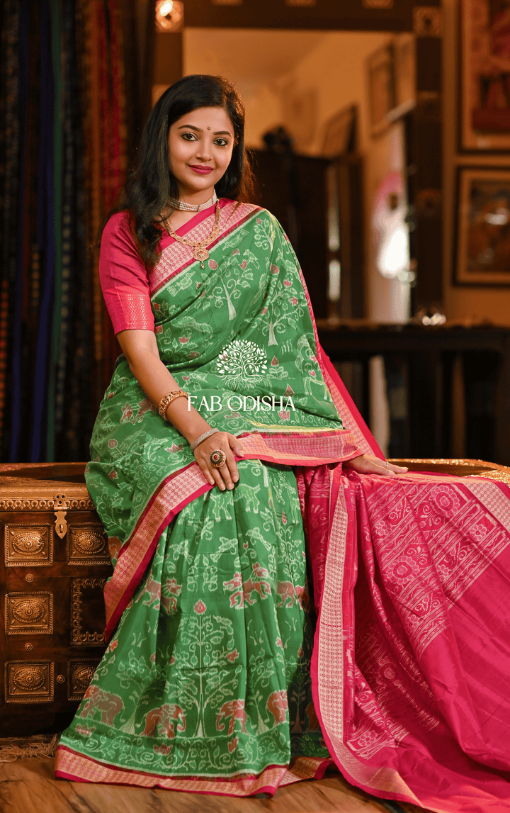 EMERALD TREE OF LIFE KALPAVRIKSHYA SAMBALPURI PURE SILK SAREE
