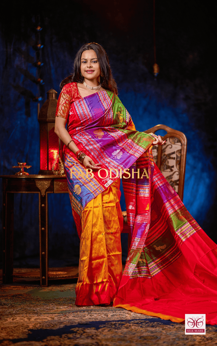 EXCLUSIVE MYSTIC BRIDAL RESPLENDENT DOUBLE ANCHAL BERHAMPURI PATTA SAREE