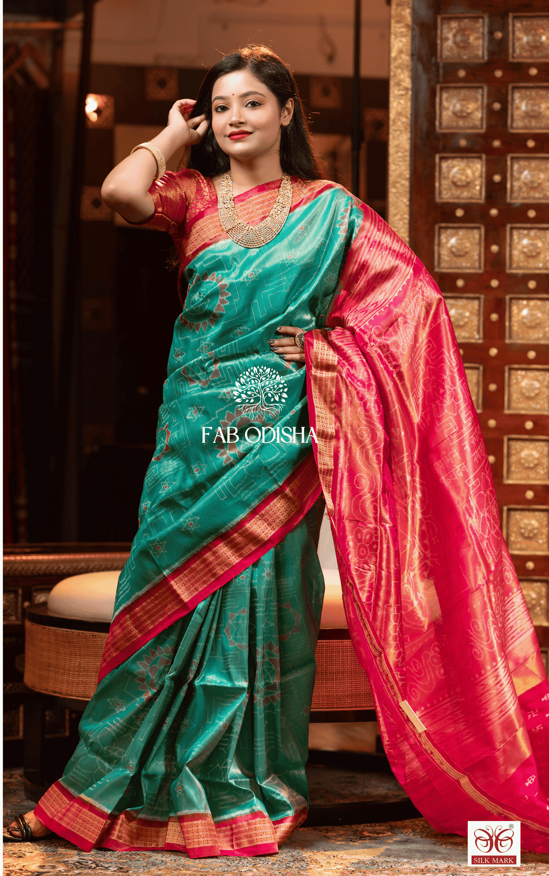 AUSPICIOUS GODDESS OF WEALTH SHREE LAKSHMI YANTRA FULL BODY TISSUE SILK SAREE