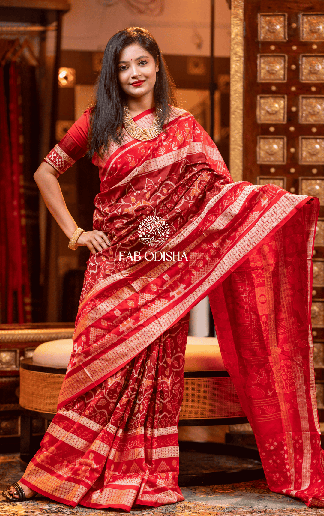 DURGA"S DRAPE EXCLUSIVE SAMBALPURI HANDLOOM PURE SILK SAREE