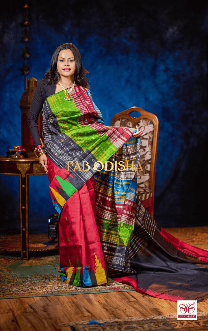SUTRANGI ROYALE-DOUBLE AANCHAL MULTI KUMBHA PURE BERHAMPURI SILK PATTA SAREE