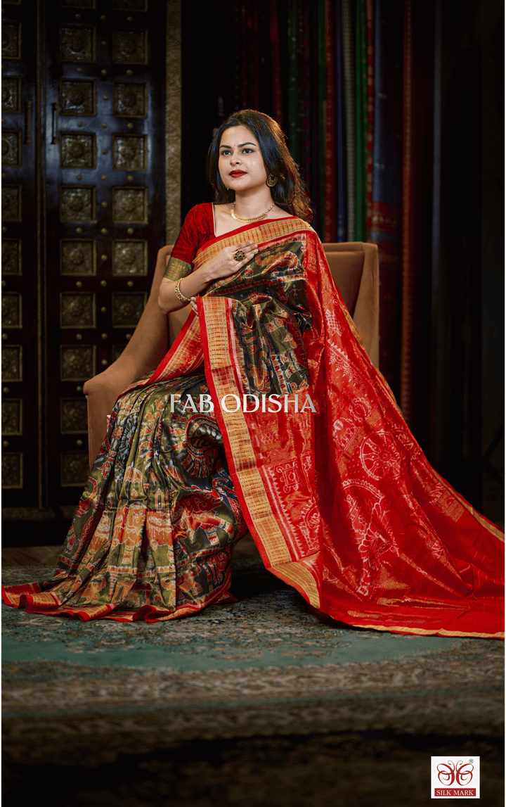 "SHAHI GAJAPATI DARBAR" SAMBALPURI BANDHA FULL TISSUE SILK PATTA SAREE