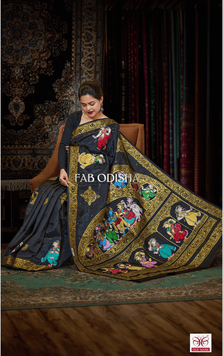 RADHE KRISHNA RASA THEME ODISHI PATTACHITRA SILK SAREE