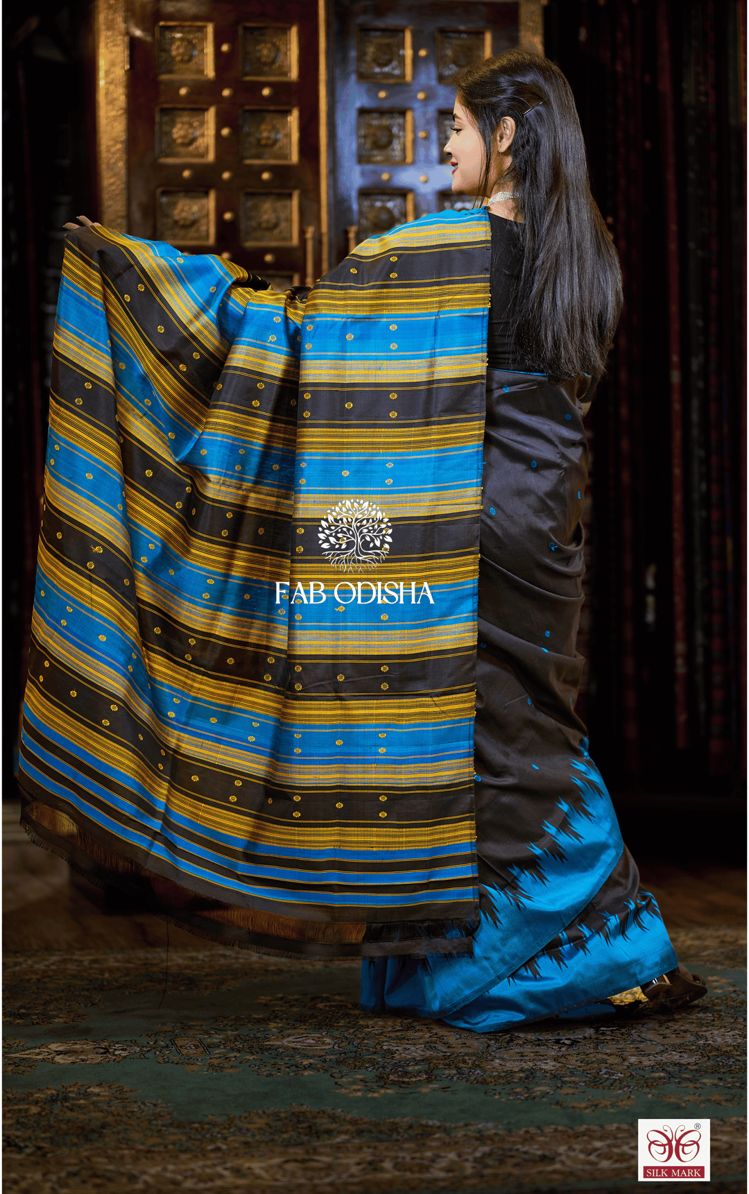 RAVEENA BLACK FASHIONISTA BERHAMPURI DOUBLE AANCHAL PURE SILK PATTA SAREE