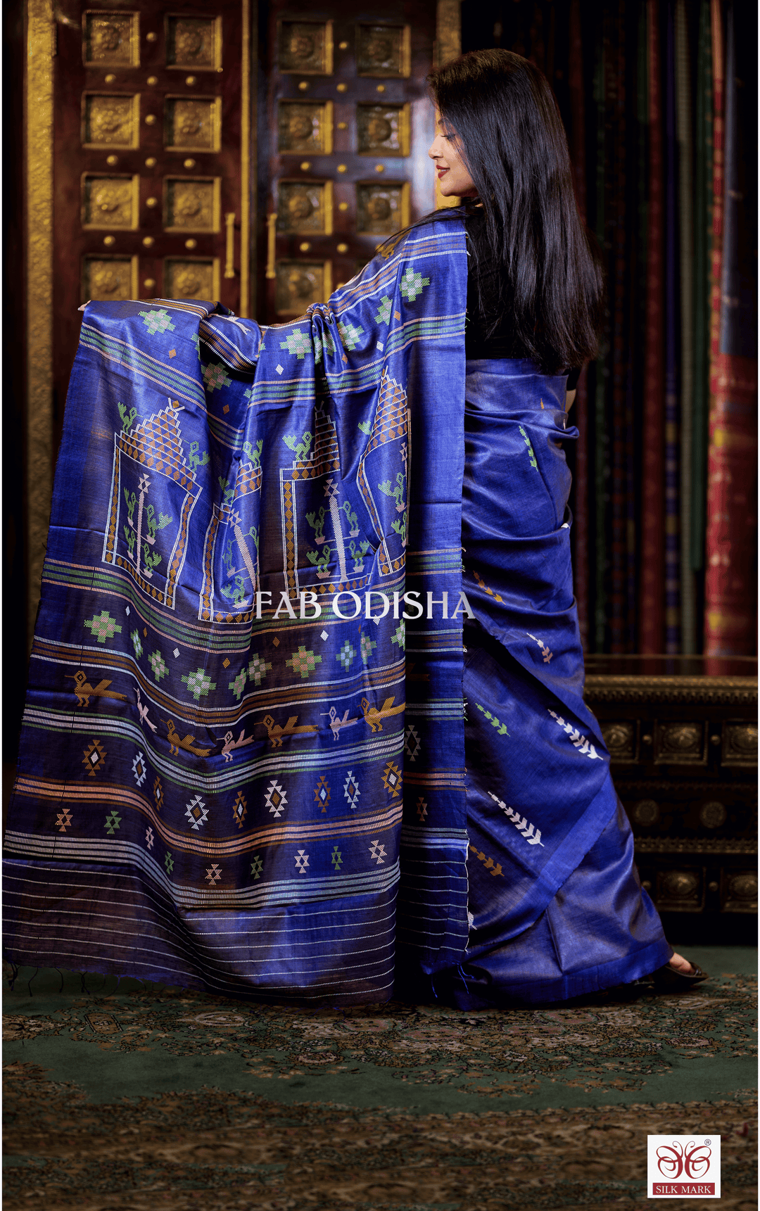 ADHARAN CULTURAL DRAPES BOMKAI HERITAGE FINE TUSSAR HANDLOOM SILK SAREE