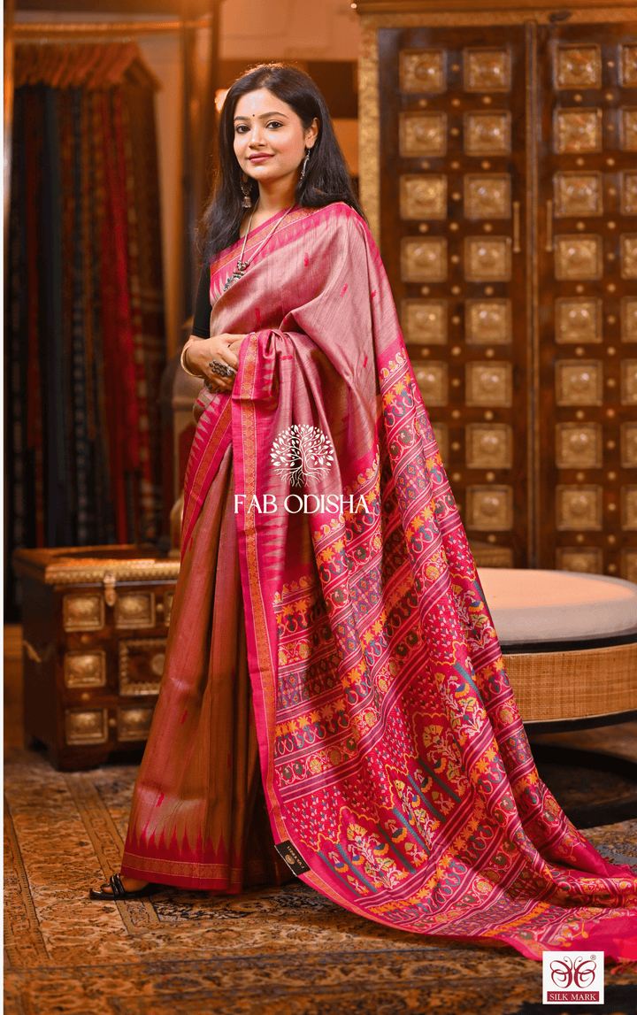 KAUSIKI CELESTIAL EMBRACE RARE AND PREMIUM JACQUARD HAND-WOVEN FINE TUSSAR SILK SAREE