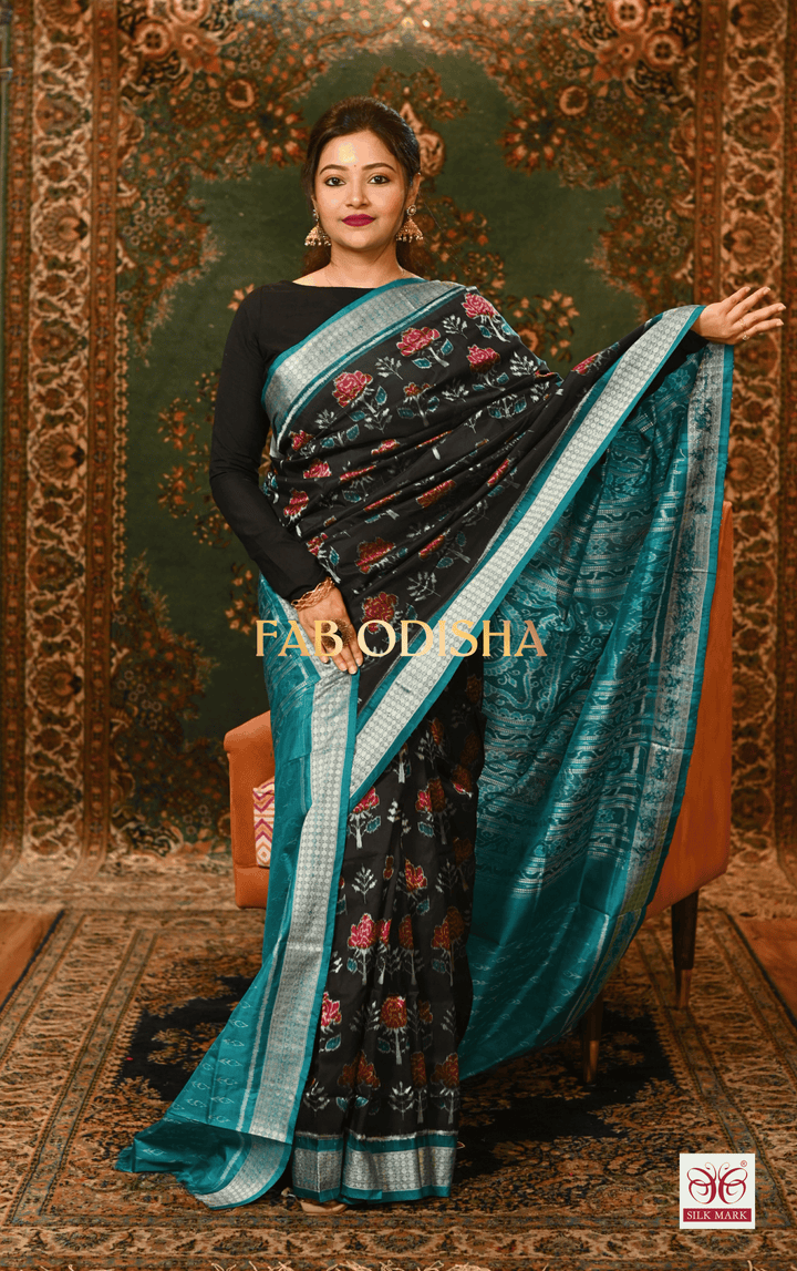CELESTIAL DIVASTRI EXCLUSIVE SAMBALPURI HANDLOOM PURE SILK SAREE WITH FULL IKAT BLOUSE PIECE