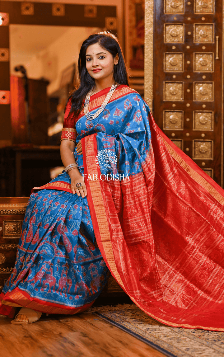 HERITAGE AIRAVANI SAMBALPURI HANDLOOM PURE SILK TISSUE SAREE
