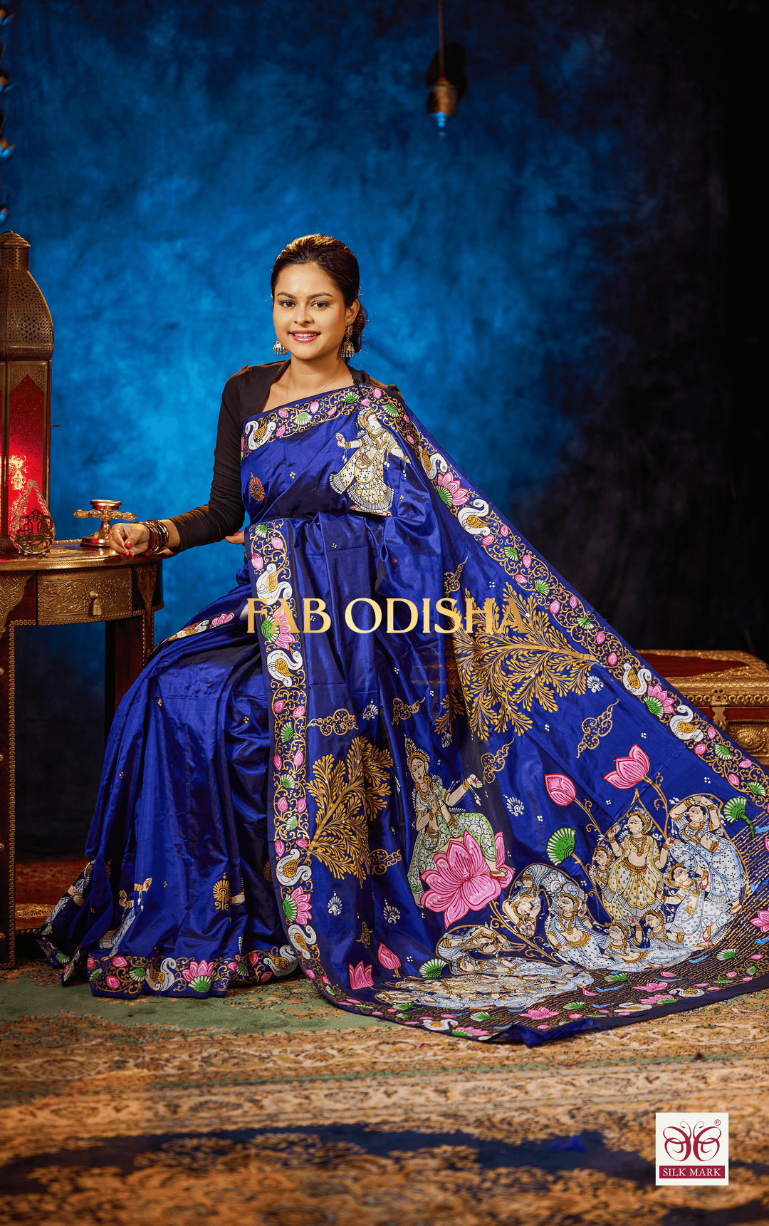 HANSA ROYAL BLUE PATTACHITRA PURE SILK HANDLOOM SAREE
