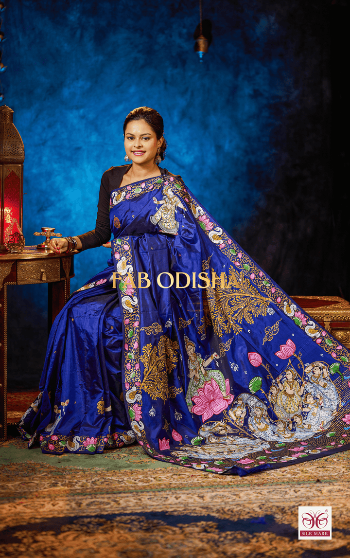 HANSA ROYAL BLUE PATTACHITRA PURE SILK HANDLOOM SAREE