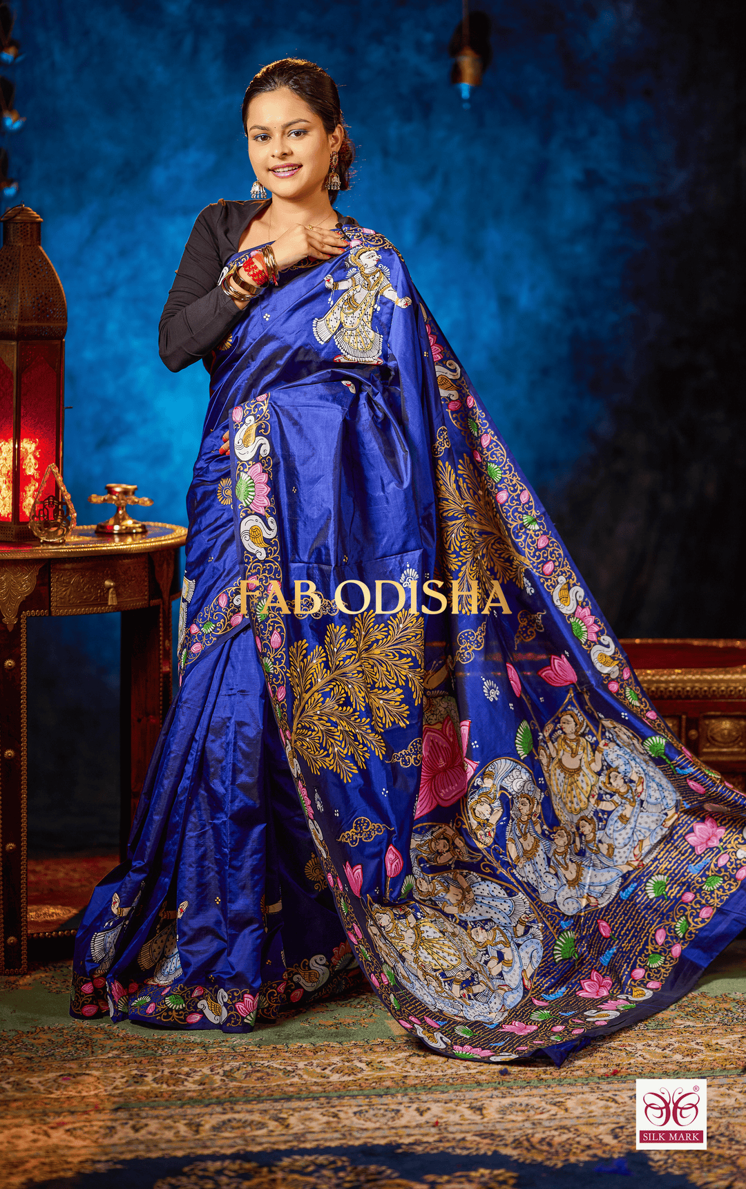 HANSA ROYAL BLUE PATTACHITRA PURE SILK HANDLOOM SAREE