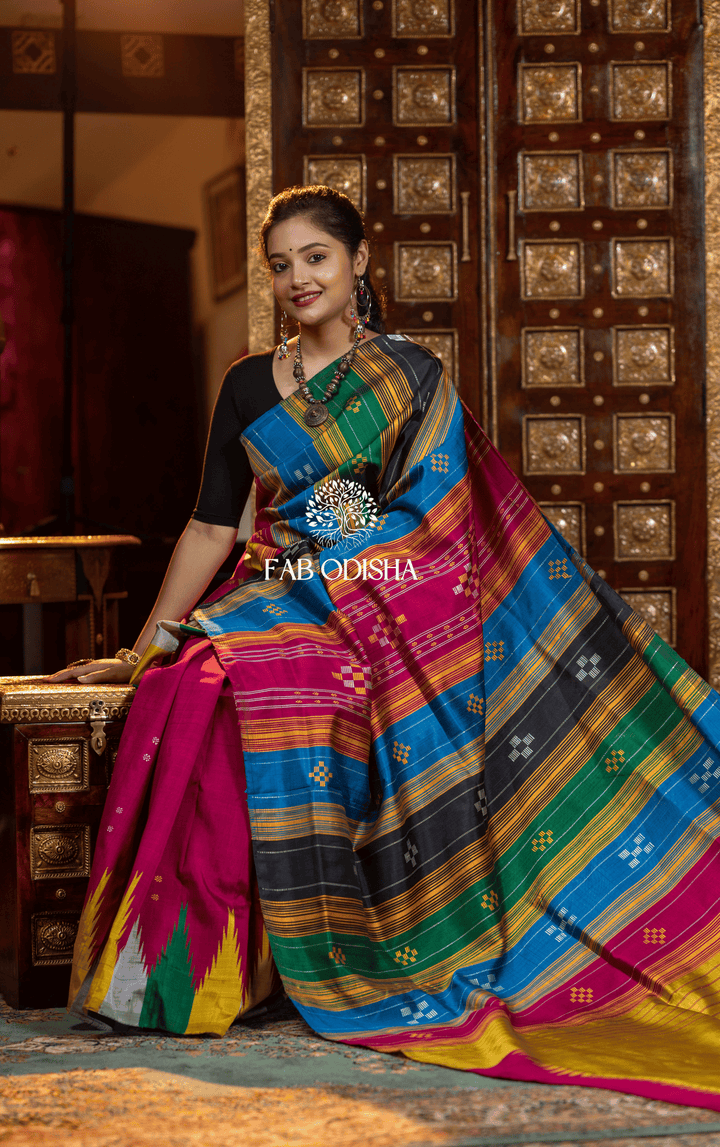 APARNA MULTI KUMBHA COSMIC WEAVES BERHAMPURI DOUBLE AANCHAL PURE SILK PATTA SAREE