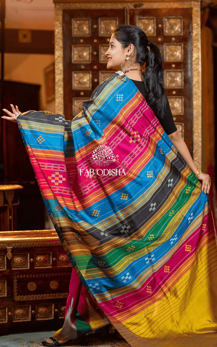 APARNA MULTI KUMBHA COSMIC WEAVES BERHAMPURI DOUBLE AANCHAL PURE SILK PATTA SAREE