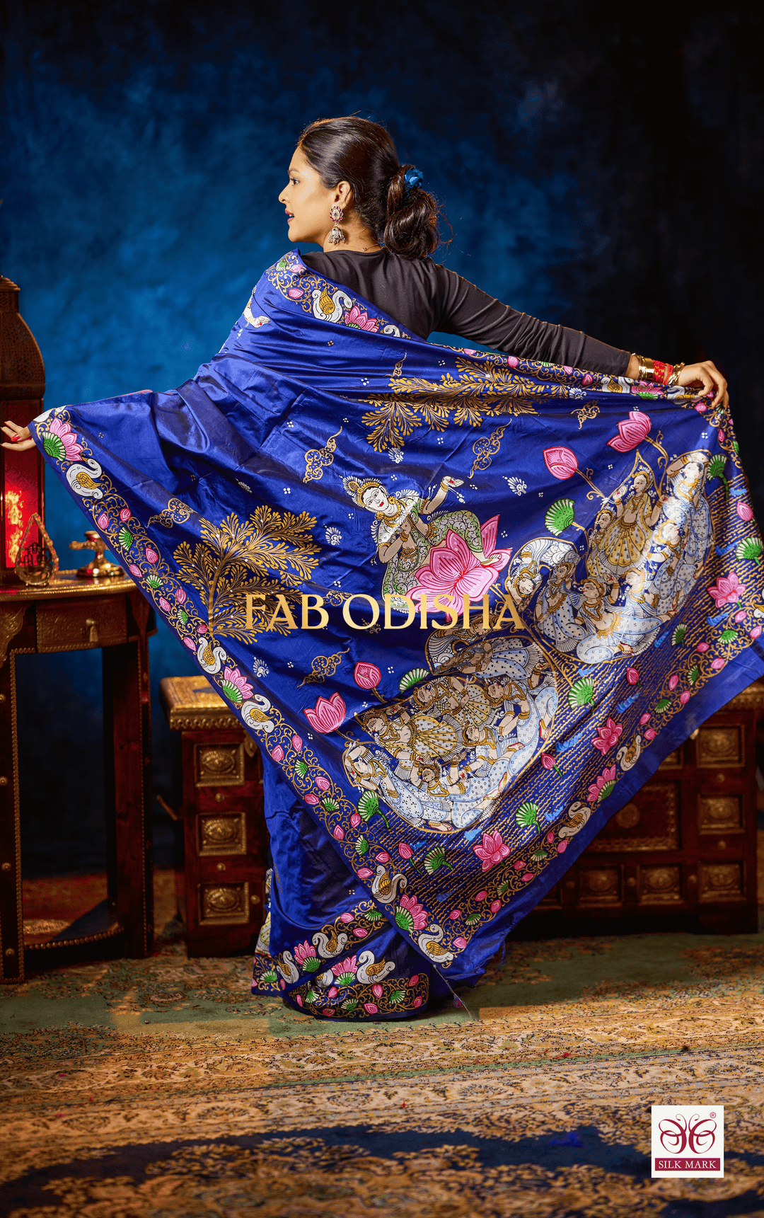 HANSA ROYAL BLUE PATTACHITRA PURE SILK HANDLOOM SAREE