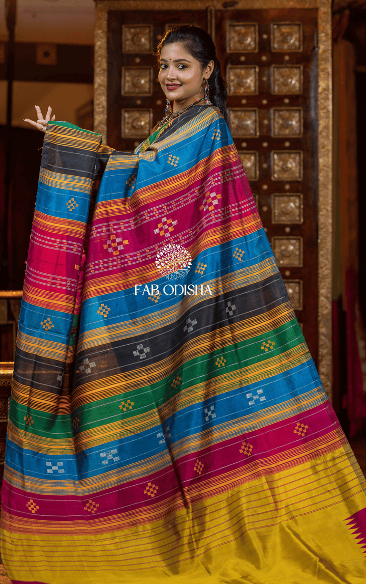APARNA MULTI KUMBHA COSMIC WEAVES BERHAMPURI DOUBLE AANCHAL PURE SILK PATTA SAREE