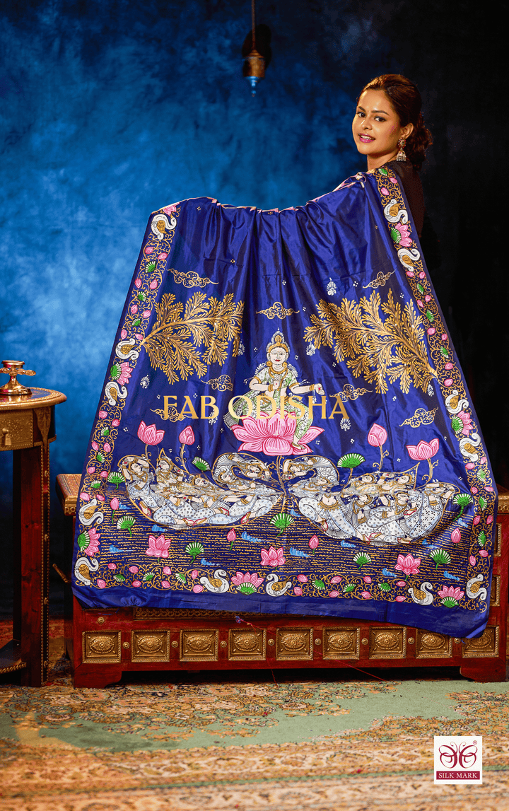 HANSA ROYAL BLUE PATTACHITRA PURE SILK HANDLOOM SAREE
