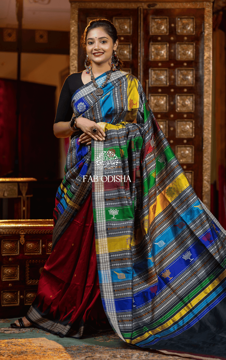 DEVIKA AURA WEAVES BERHAMPURI DOUBLE AANCHAL PURE SILK PATTA SAREE