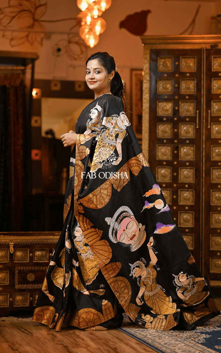 BLACK SHREE MANDIR ODISHI PATTACHITRA SILK SAREE