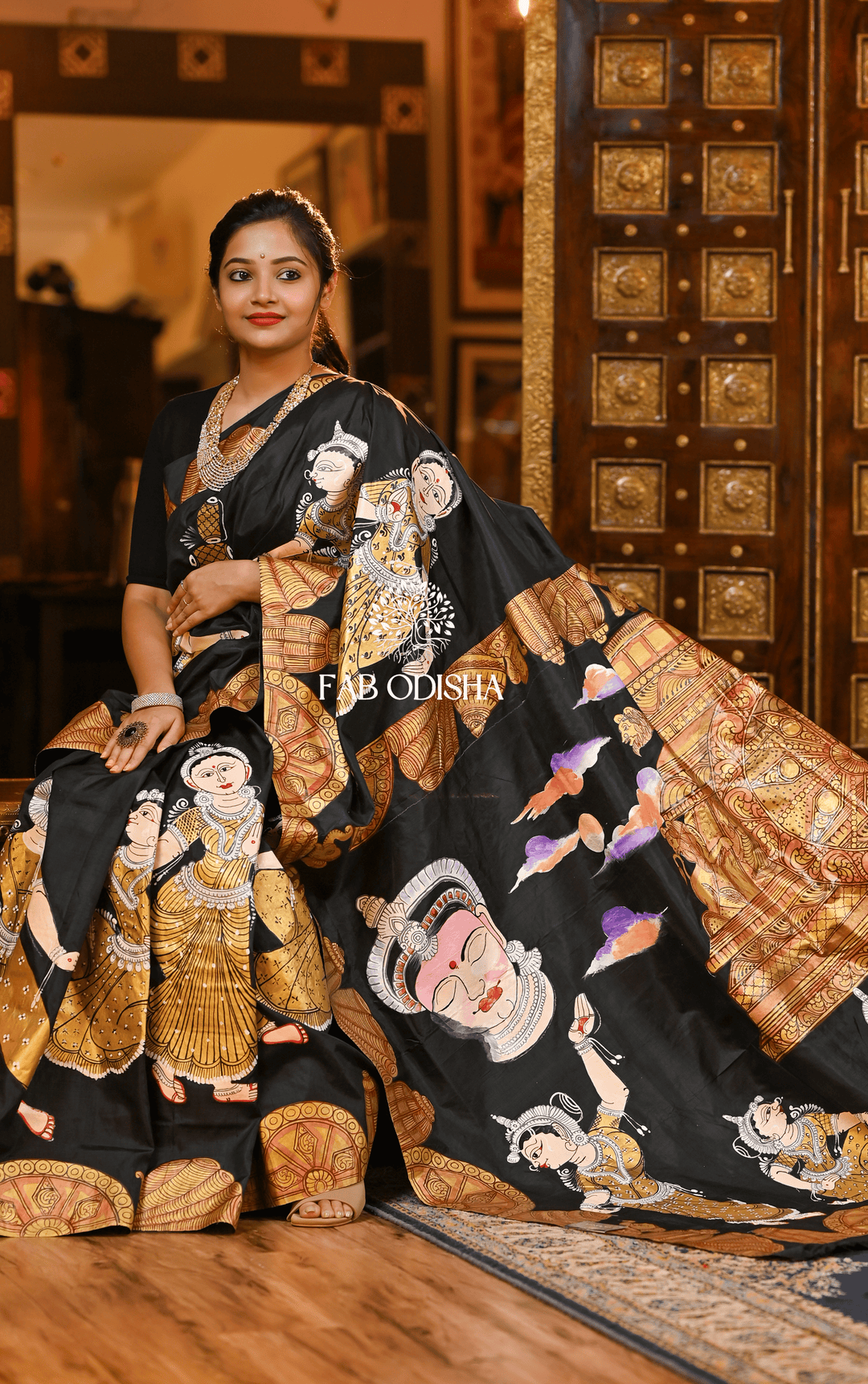 BLACK SHREE MANDIR ODISHI PATTACHITRA SILK SAREE