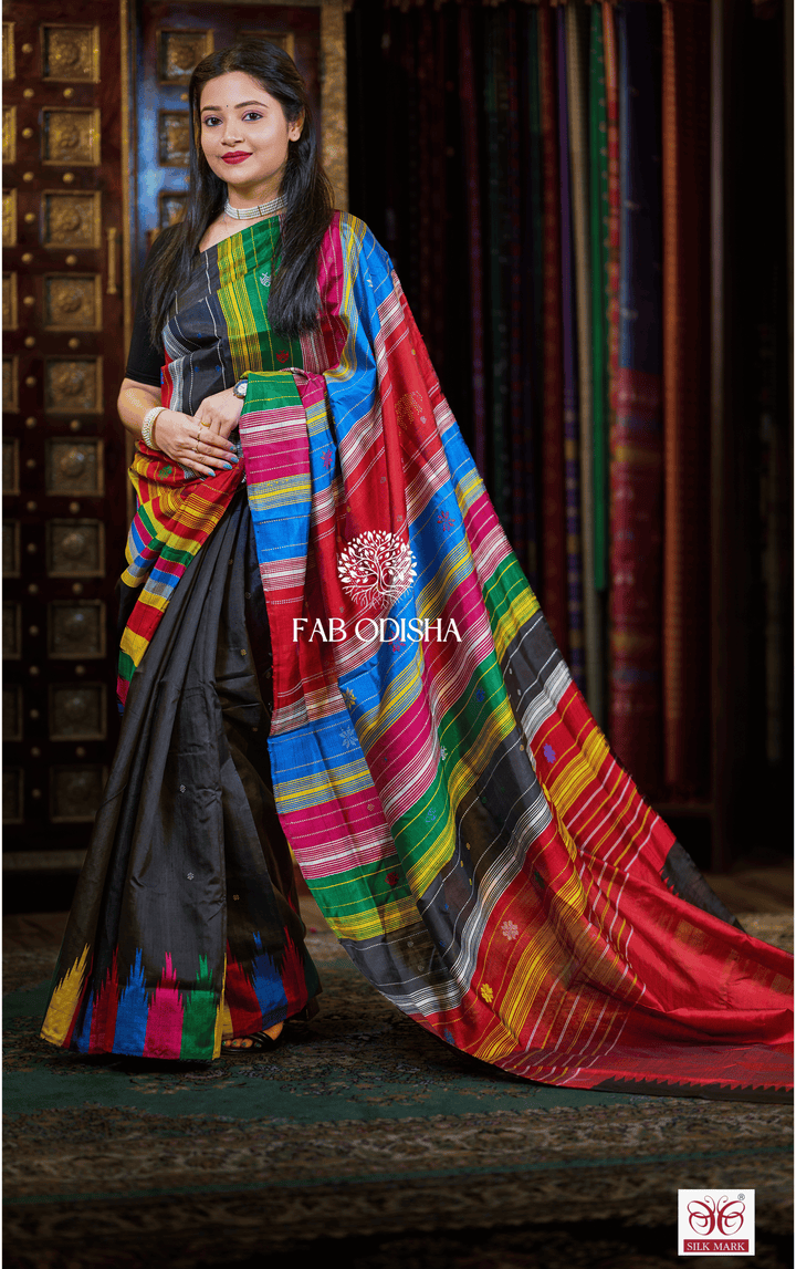 MANOHARI MAGICAL BERHAMPURI DOUBLE AANCHAL PURE SILK PATTA SAREE