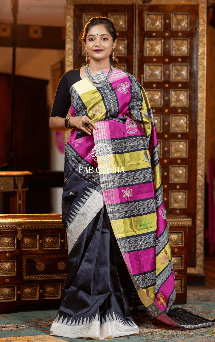 RAAT KALI THE WEAVE OF TIME BERHAMPURI DOUBLE AANCHAL PURE SILK PATTA SAREE