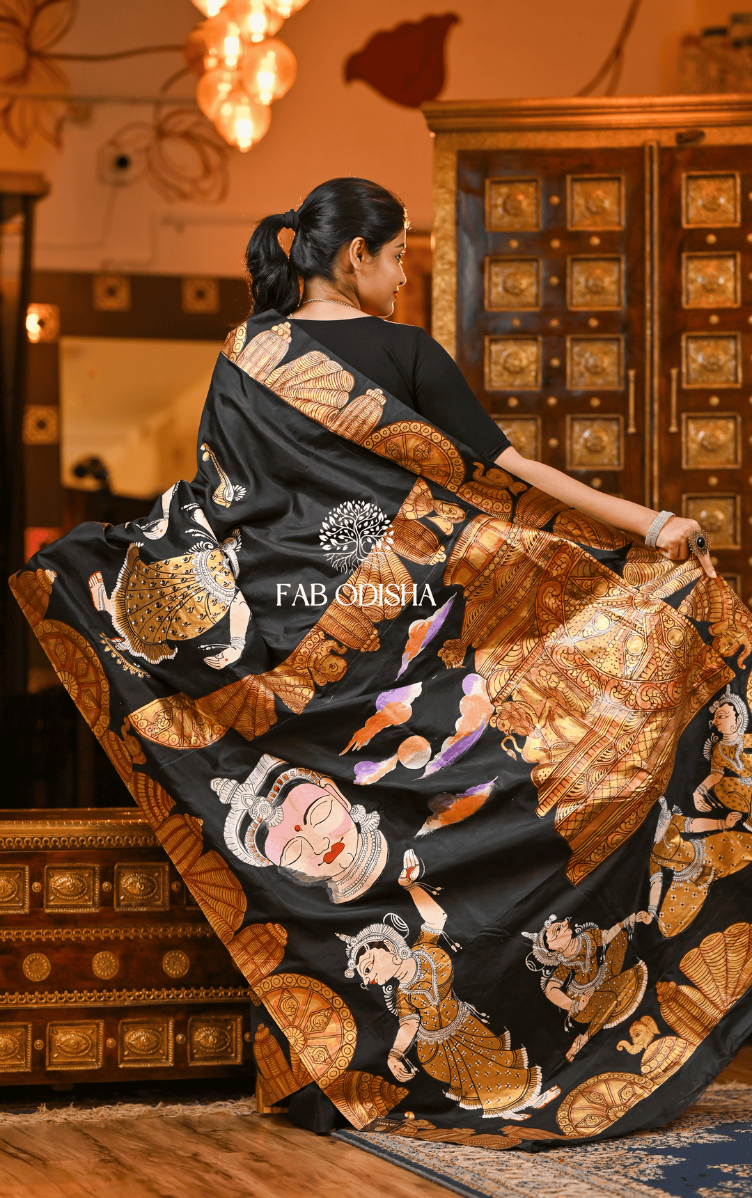 BLACK SHREE MANDIR ODISHI PATTACHITRA SILK SAREE