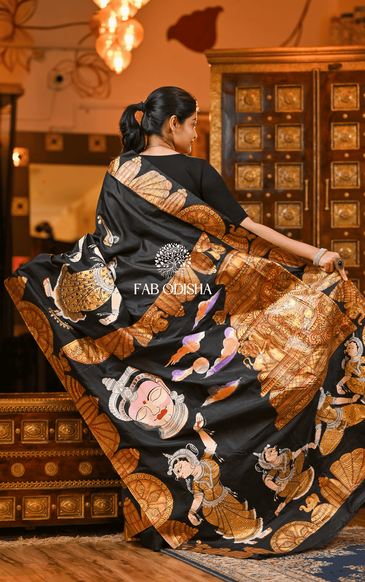 BLACK SHREE MANDIR ODISHI PATTACHITRA SILK SAREE