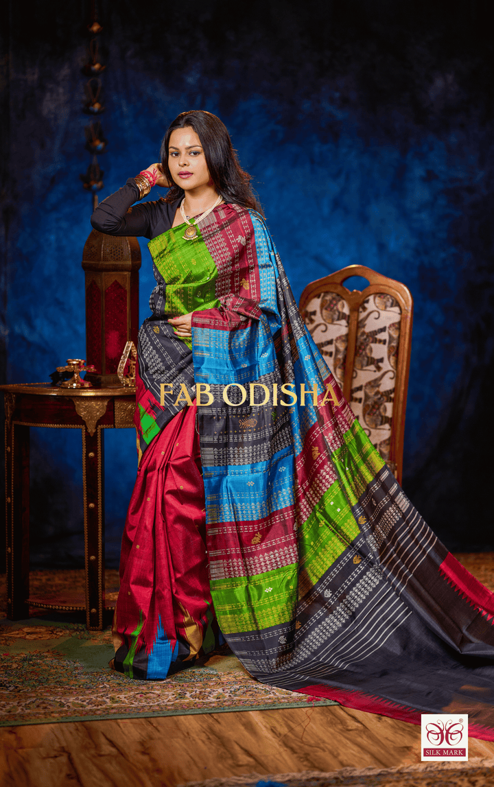 SUTRANGI ROYALE-DOUBLE AANCHAL MULTI KUMBHA PURE BERHAMPURI SILK PATTA SAREE