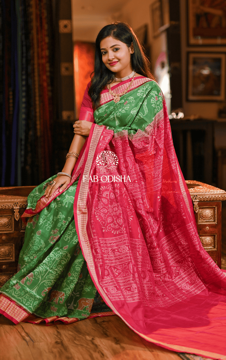 EMERALD TREE OF LIFE KALPAVRIKSHYA SAMBALPURI PURE SILK SAREE