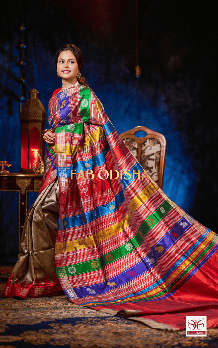 RAJ GHARANA BERHAMPURI DOUBLE AANCHAL PURE TISSUE SILK PATTA SAREE