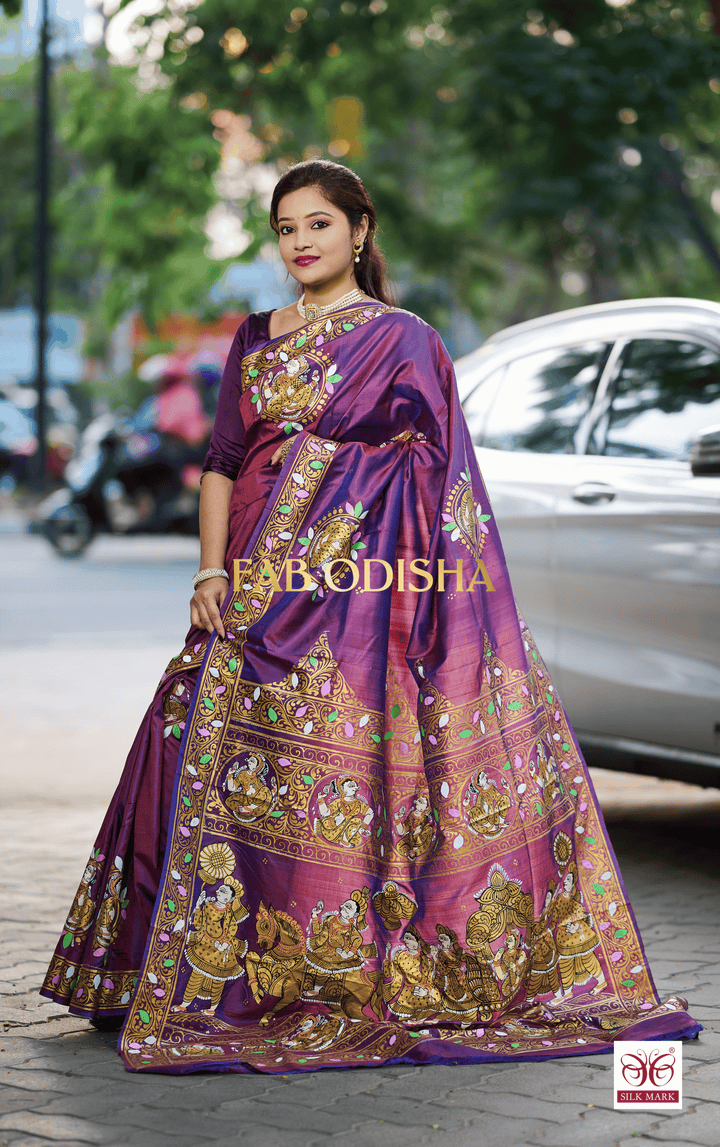 SU-MANGALAM INDIAN WEDDING THEMED PATTACHITRA HANDLOOM SILK SAREE