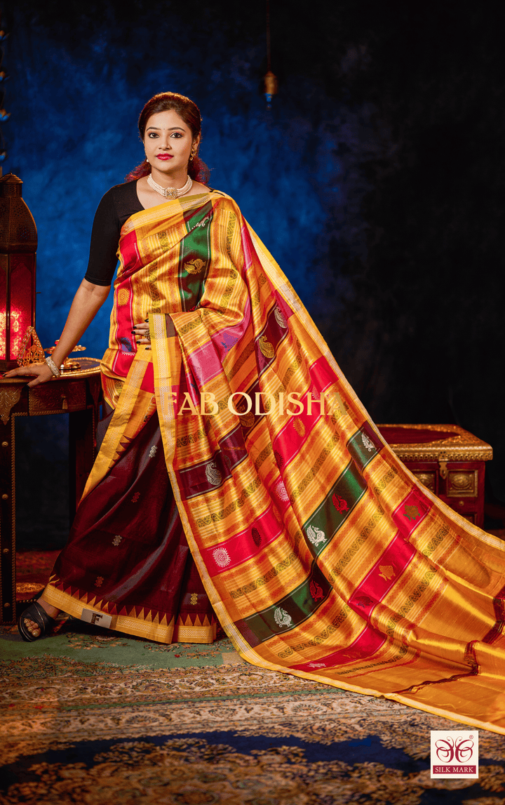 AARANYAA HERITAGE DOUBLE ANCHAL BERHAMPURI HANDLOOM SILK PATTA